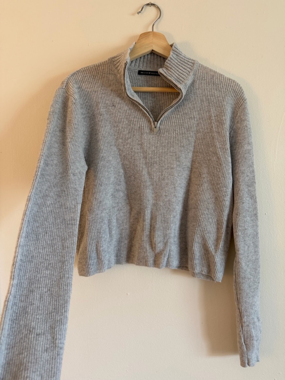Brandy Melville Light Gray Quarter-Zip Knit Pullover